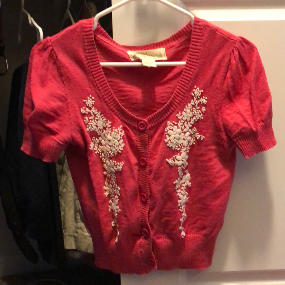 Capped Sleeve Embroidered Sweater